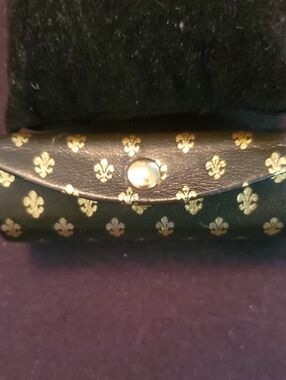 Black Leather Lipstick Case with Gold Fleur Motif